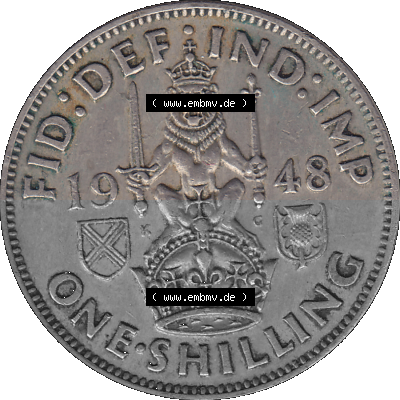 Alte Münze Großbritannien, Bild in Farbe bzw. Color PNG-Grafik 1947-1948, 1 One Schilling - One Shilling, 1948 (Stück 3) Sitzender... Sammlung