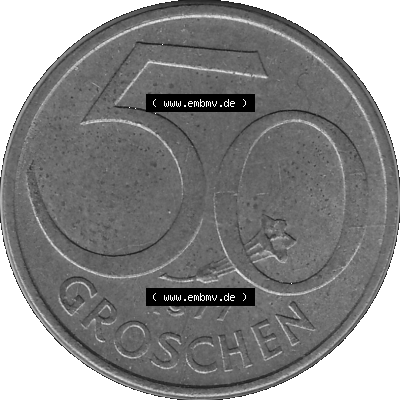 50 / Fünfzig Groschen Österreich in s/w Schwarzweiß bzw. Graustufen Farbgebung von Scanner transparenten PNG 1959-2001, 50... Sammlung