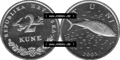 Kroatien Umlaufmünze 1993-2021, 2 Kune 2003 (Stück 1) Graustufen Graustufen Sammlung