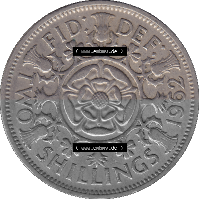 Alte Münze Großbritannien, Bild in Farbe bzw. Color PNG-Grafik, Umlaufmünze aus dem Zeitraum 1954-1970, 2 Schilling-Florin,... Sammlung