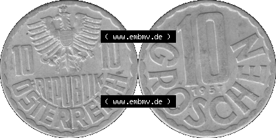 10 / Zehn Groschen Österreich in s/w Schwarzweiß bzw. Graustufen Farbgebung von Scanner transparenten PNG 1951-2001, 10 Groschen... Sammlung
