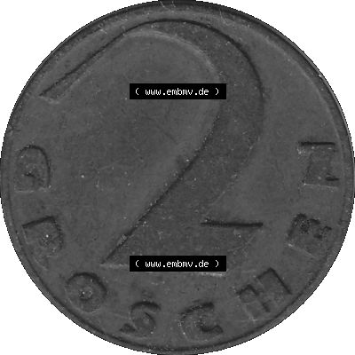 2 / Zwei Groschen Österreich in s/w Schwarzweiß bzw. Graustufen Farbgebung von Scanner transparenten PNG 1925-1938, 2 Zwei Groschen,... Sammlung