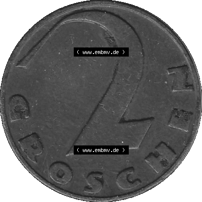 2 / Zwei Groschen Österreich in s/w Schwarzweiß bzw. Graustufen Farbgebung von Scanner transparenten PNG 1925-1938, 2 Zwei Groschen,... Sammlung