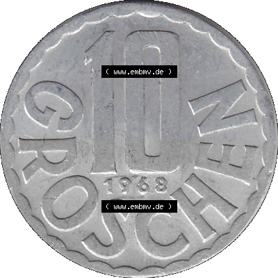 10 / Zehn Groschen Österreich in original Farbgebung von Scanner transparenten PNG 1951-2001, 10 Groschen 1968 (Stück 1) Sammlung