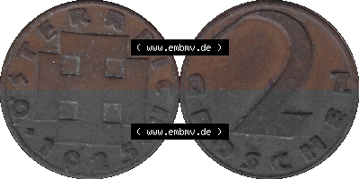 2 / Zwei Groschen Österreich in original Farbgebung von Scanner transparenten PNG 1925-1938, 2 Zwei Groschen, Krückenkreuz 1925... Sammlung