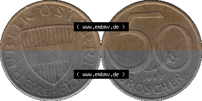 50 / Fünfzig Groschen Österreich in original Farbgebung von Scanner transparenten PNG 1959-2001, 50 Groschen 1967 (Stück 1),... Sammlung