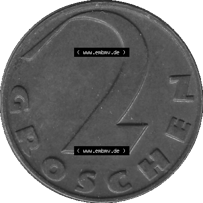 2 / Zwei Groschen Österreich in s/w Schwarzweiß bzw. Graustufen Farbgebung von Scanner transparenten PNG 1925-1938, 2 Zwei Groschen,... Sammlung