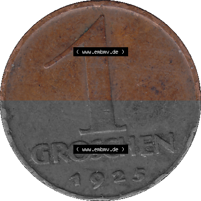 1 / Ein Groschen Österreich in original Farbgebung von Scanner transparenten PNG 1925-1938, 1-Ein Groschen, Adlerkopf mit Mauerkrone... Sammlung