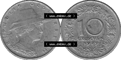 10 / Zehn Groschen Österreich in s/w Schwarzweiß bzw. Graustufen Farbgebung von Scanner transparenten PNG 1925-1929, 10 Groschen... Sammlung