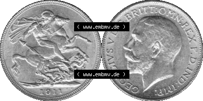 Alte Goldmünze Großbritannien Bilder in s/w bzw. Graustufen 1911-1927, 1 Pfund Sovereign 1911 (Stück 1) Graustufen Sammlung