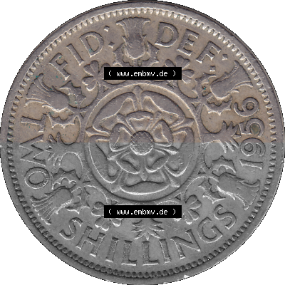 Alte Münze Großbritannien, Bild in Farbe bzw. Color PNG-Grafik, Umlaufmünze aus dem Zeitraum 1954-1970, 2 Schilling-Florin,... Sammlung