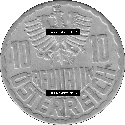 10 / Zehn Groschen Österreich in s/w Schwarzweiß bzw. Graustufen Farbgebung von Scanner transparenten PNG 1951-2001, 10 Groschen... Sammlung