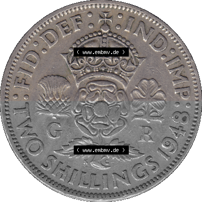 Alte Münze Großbritannien, Bild in Farbe bzw. Color PNG-Grafik, Umlaufmünze aus dem Zeitraum 1947-1948, 2 Schilling-Florin,... Sammlung