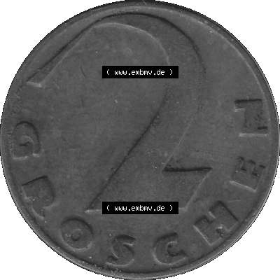 2 / Zwei Groschen Österreich in s/w Schwarzweiß bzw. Graustufen Farbgebung von Scanner transparenten PNG 1925-1938, 2 Zwei Groschen,... Sammlung