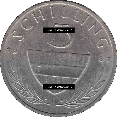 5 / Fünf Schilling Österreich in original Farbgebung von Scanner transparenten PNG 1968-2001, 5 Schilling 1987 (Stück 1), Reiter... Sammlung