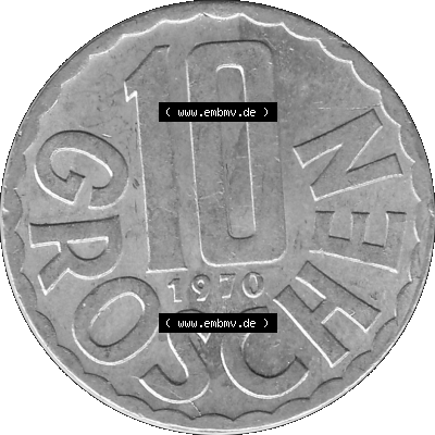 10 / Zehn Groschen Österreich in s/w Schwarzweiß bzw. Graustufen Farbgebung von Scanner transparenten PNG 1951-2001, 10 Groschen... Sammlung