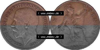 Großbritannien Umlaufmünze One Penny, 1 Pence 1911-1926, 1 One Penny, 1921 (Stück 1), George V, B.M. GEORGIVS V DEI GRABRITTOMNREX... Sammlung