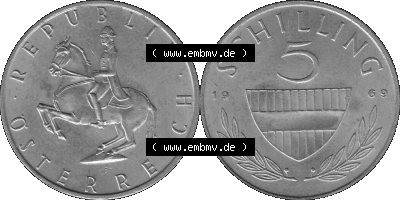 5 / Fünf Schilling Österreich in s/w Schwarzweiß bzw. Graustufen Farbgebung von Scanner transparenten PNG 1968-2001, 5 Schilling... Sammlung