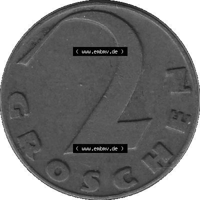 2 / Zwei Groschen Österreich in s/w Schwarzweiß bzw. Graustufen Farbgebung von Scanner transparenten PNG 1925-1938, 2 Zwei Groschen,... Sammlung