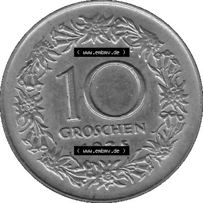 10 / Zehn Groschen Österreich in s/w Schwarzweiß bzw. Graustufen Farbgebung von Scanner transparenten PNG 1925-1929, 10 Groschen... Sammlung