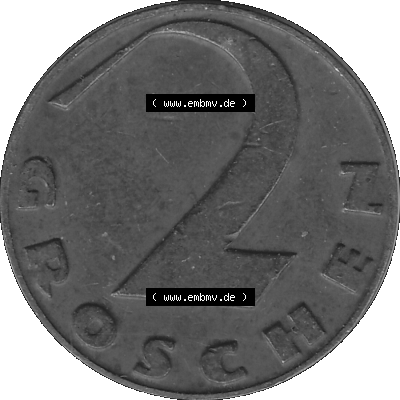 2 / Zwei Groschen Österreich in s/w Schwarzweiß bzw. Graustufen Farbgebung von Scanner transparenten PNG 1925-1938, 2 Zwei Groschen,... Sammlung