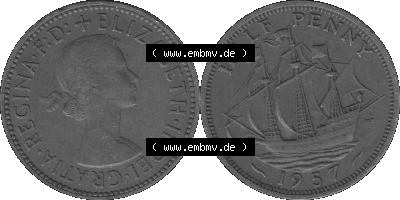 Großbritannien Umlaufmünze Half Penny, 1/2 Pence 1954-1970, Half Penny, Halber Pence 1957 (Stück 1), Elisabeth II. - Schriftzug... Sammlung