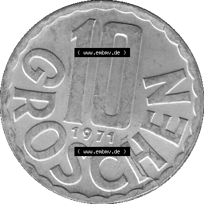 10 / Zehn Groschen Österreich in s/w Schwarzweiß bzw. Graustufen Farbgebung von Scanner transparenten PNG 1951-2001, 10 Groschen... Sammlung