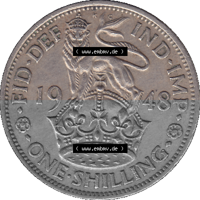Alte Münze Großbritannien, Bild in Farbe bzw. Color PNG-Grafik 1947-1948, 1 One Schilling - One Shilling, 1948 (Stück 6) Stehender... Sammlung