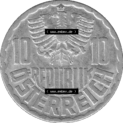 10 / Zehn Groschen Österreich in s/w Schwarzweiß bzw. Graustufen Farbgebung von Scanner transparenten PNG 1951-2001, 10 Groschen... Sammlung