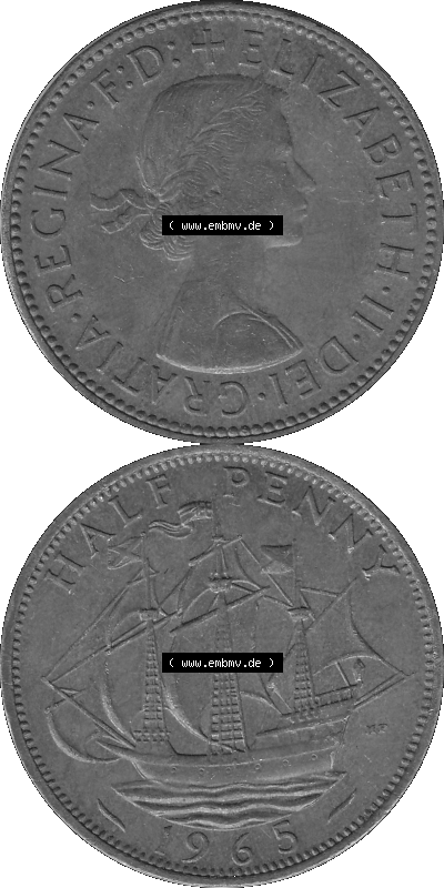 Großbritannien Umlaufmünze Half Penny, 1/2 Pence 1954-1970, Half Penny, Halber Pence 1965 (Stück 1), Elisabeth II. - Schriftzug... Sammlung