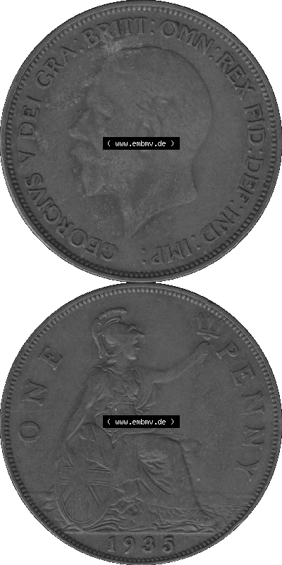 Großbritannien Umlaufmünze One Penny, 1 Pence 1928-1936, 1 One Penny, 1935 (Stück 1), George V. BM GEORGIVS V DEI GRABRITTOMNREX... Sammlung