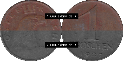 1 / Ein Groschen Österreich in original Farbgebung von Scanner transparenten PNG 1925-1938, 1-Ein Groschen, Adlerkopf mit Mauerkrone... Sammlung