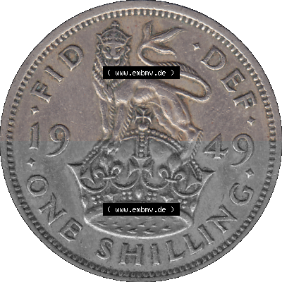 Alte Münze Großbritannien, Bild in Farbe bzw. Color PNG-Grafik 1949-1951, 1 One Schilling - One Shilling, 1949 (Stück 1) Stehender... Sammlung