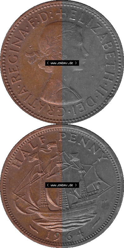 Großbritannien Umlaufmünze Half Penny, 1/2 Pence 1954-1970, Half Penny, Halber Pence 1964 (Stück 1), Elisabeth II. - Schriftzug... Sammlung