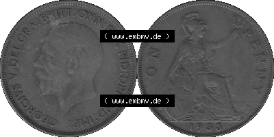 Großbritannien Umlaufmünze One Penny, 1 Pence 1928-1936, 1 One Penny, 1935 (Stück 1), George V. BM GEORGIVS V DEI GRABRITTOMNREX... Sammlung