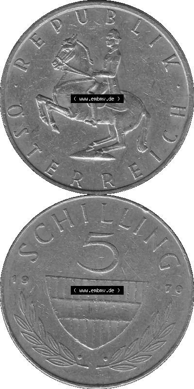 5 / Fünf Schilling Österreich in s/w Schwarzweiß bzw. Graustufen Farbgebung von Scanner transparenten PNG 1968-2001, 5 Schilling... Sammlung