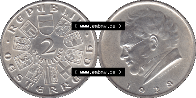 Österreich 1928-1928, 2 Schilling 1928 (Stück 1), Silbermünze Franz Schubert Sammlung
