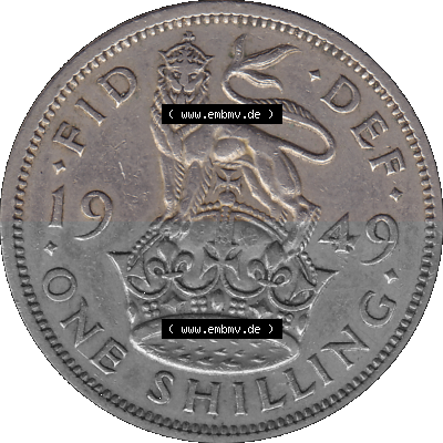 Alte Münze Großbritannien, Bild in Farbe bzw. Color PNG-Grafik 1949-1951, 1 One Schilling - One Shilling, 1949 (Stück 2) Stehender... Sammlung