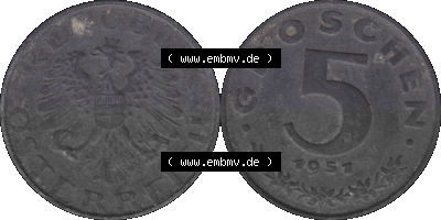 Österreich 5 / Fünf Groschen in Farbe/Color 1948-1994, 5 Groschen 1951 (Stück 1) Sammlung