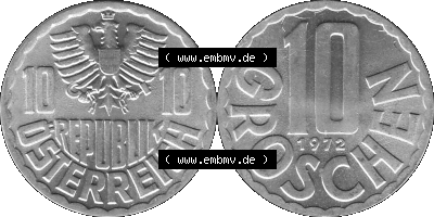 10 / Zehn Groschen Österreich in s/w Schwarzweiß bzw. Graustufen Farbgebung von Scanner transparenten PNG 1951-2001, 10 Groschen... Sammlung