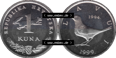 Kroatien Umlaufmünze 1993-2021, 1 Kuna 1999 (Stück 1) Sammlung