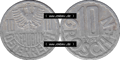 10 / Zehn Groschen Österreich in original Farbgebung von Scanner transparenten PNG 1951-2001, 10 Groschen 1957 (Stück 2) Sammlung