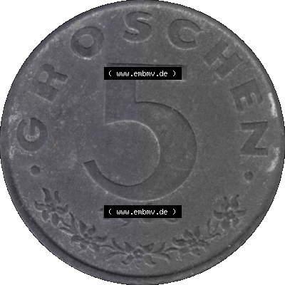 Österreich 5 / Fünf Groschen in Farbe/Color 1948-1994, 5 Groschen 1968 (Stück 1) Sammlung