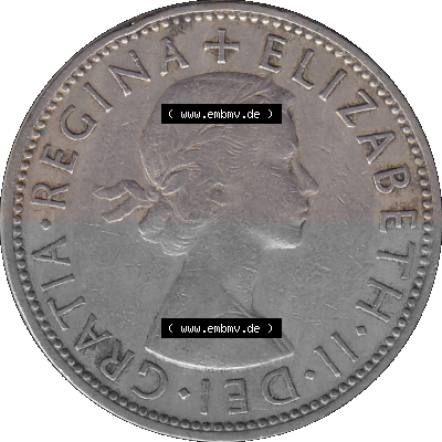 Alte Münze Großbritannien, Bild in Farbe bzw. Color PNG-Grafik, Umlaufmünze aus dem Zeitraum 1954-1970, 2 Schilling-Florin,... Sammlung