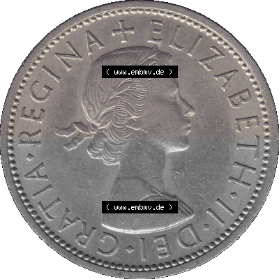 Alte Münze Großbritannien, Bild in Farbe bzw. Color PNG-Grafik, Umlaufmünze aus dem Zeitraum 1954-1970, 2 Schilling-Florin,... Sammlung