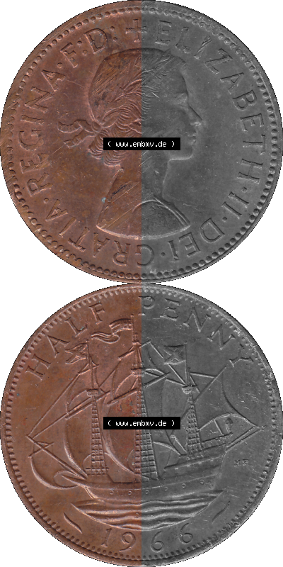 Großbritannien Umlaufmünze Half Penny, 1/2 Pence 1954-1970, Half Penny, Halber Pence 1966 (Stück 1), Elisabeth II. - Schriftzug... Sammlung