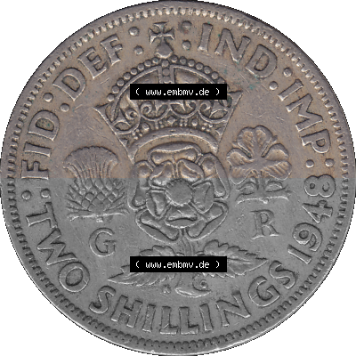 Alte Münze Großbritannien, Bild in Farbe bzw. Color PNG-Grafik, Umlaufmünze aus dem Zeitraum 1947-1948, 2 Schilling-Florin,... Sammlung