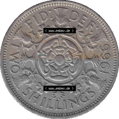 Alte Münze Großbritannien, Bild in Farbe bzw. Color PNG-Grafik, Umlaufmünze aus dem Zeitraum 1954-1970, 2 Schilling-Florin,... Sammlung