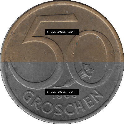 50 / Fünfzig Groschen Österreich in original Farbgebung von Scanner transparenten PNG 1959-2001, 50 Groschen 1968 (Stück 1),... Sammlung