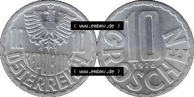 10 / Zehn Groschen Österreich in original Farbgebung von Scanner transparenten PNG 1951-2001, 10 Groschen 1976 (Stück 1) Sammlung
